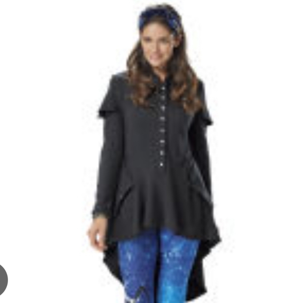The Pyramid Collection Elegant Black Blouse Womens L Corset Witchy Whimsigoth - Picture 1 of 12